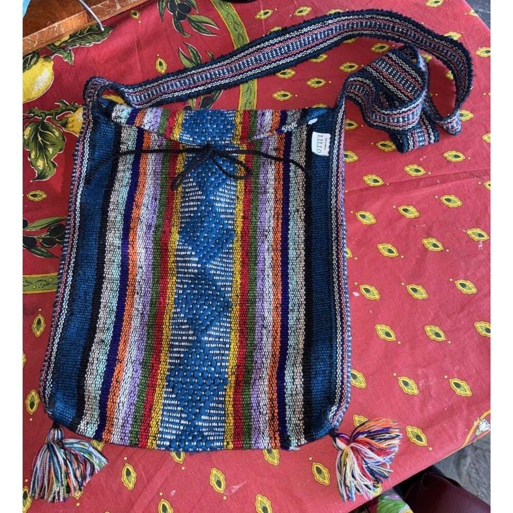 Lillo Crossbody Woven Purse Bag Multicolor Tie Tassels Logo Striped